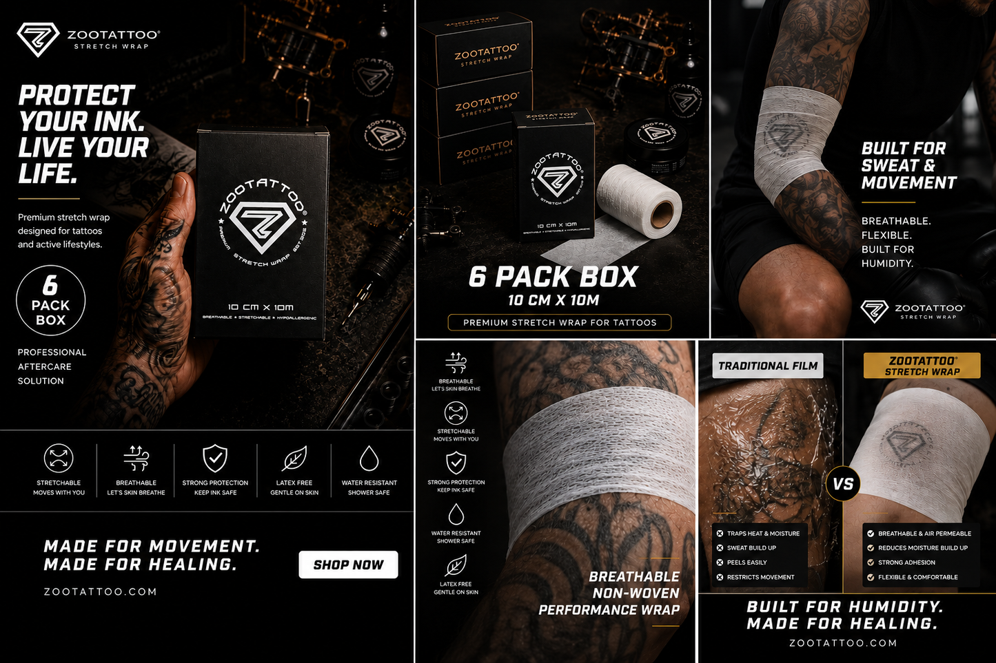 ZOOTATTOO Premium Stretch Wrap -10cm x 10m (Sample Box of 6)