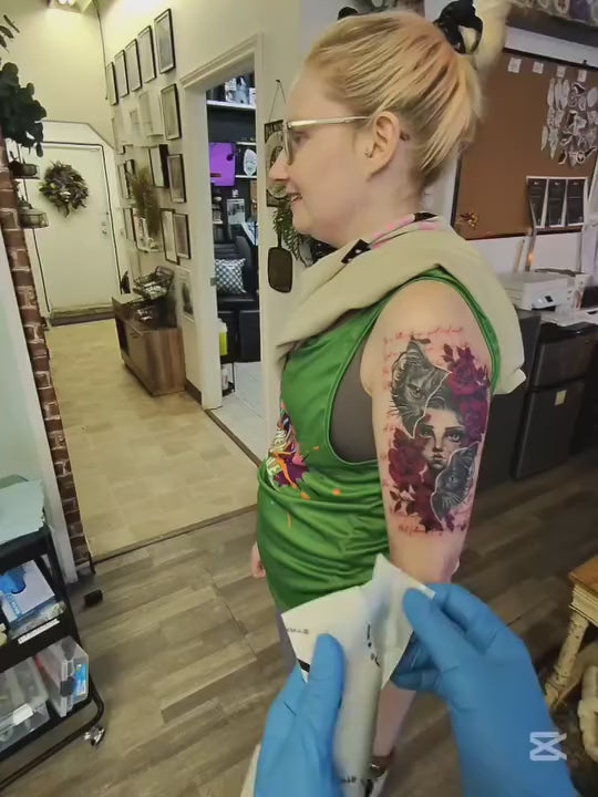 Load video: Raven Tattoo Stretch Wrap